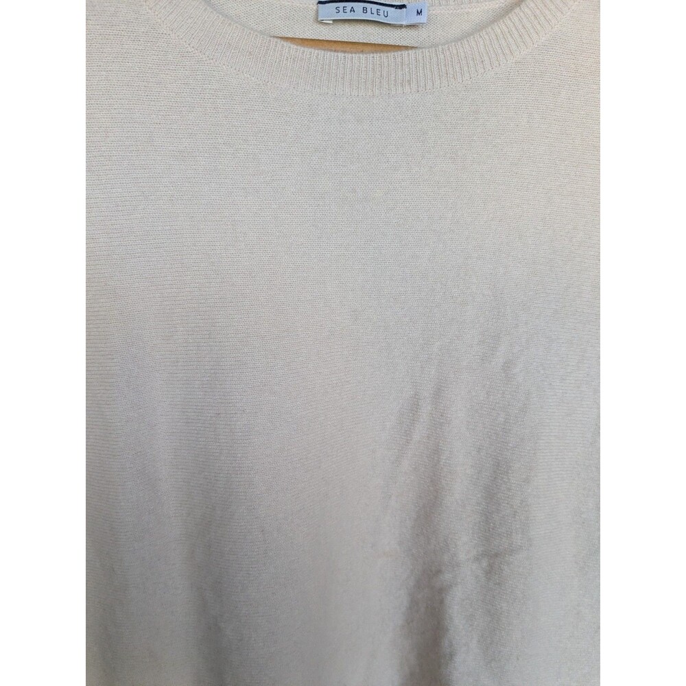 Sea Bleu Womens Medium Crew Neck Boxy 100% Cashmere Short Sleeve Beige Sweater - Picture 5 of 9